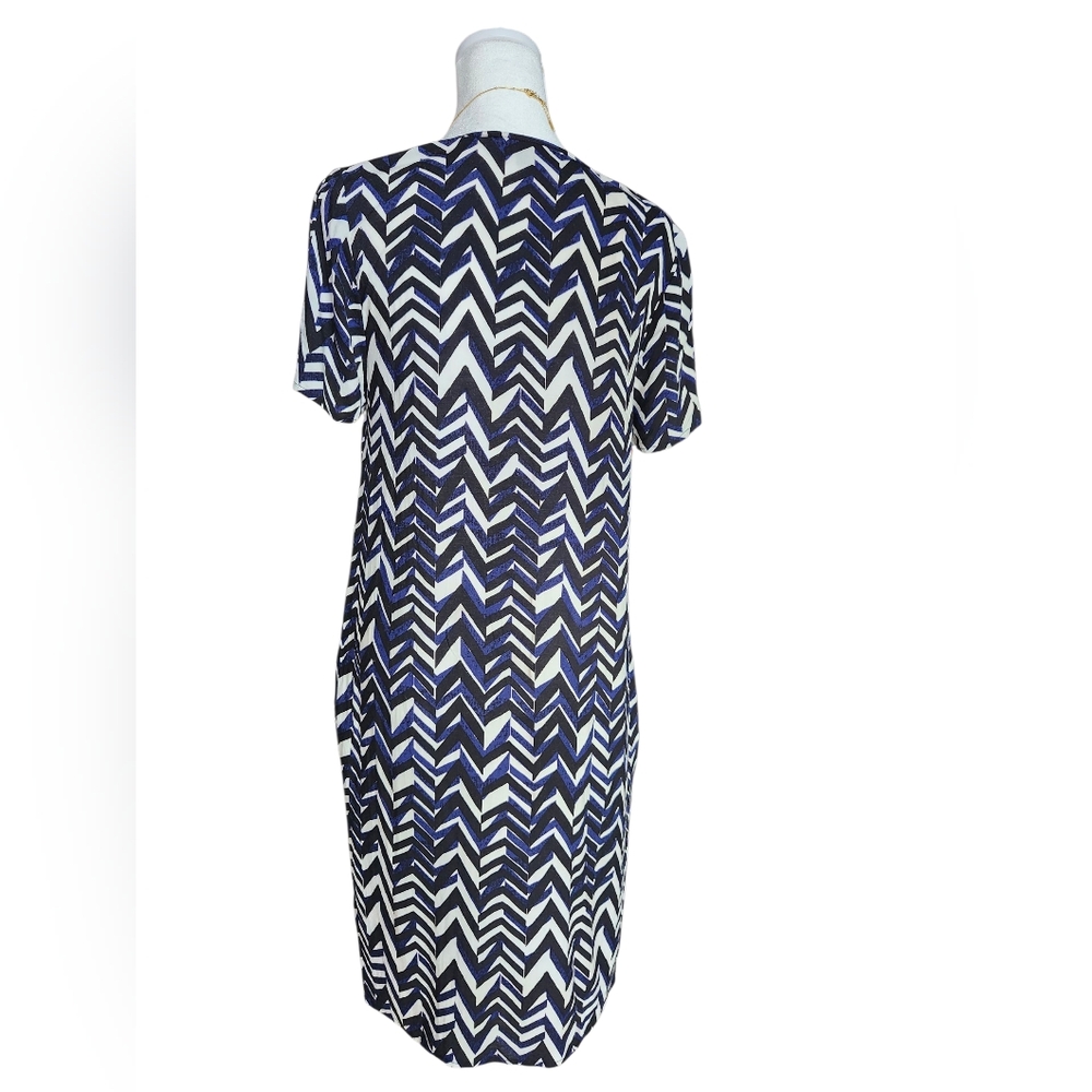 #BISHOP Black White Blue Chevron Print T-Shirt Dress Size XS Made in USA - Picture 4 of 5